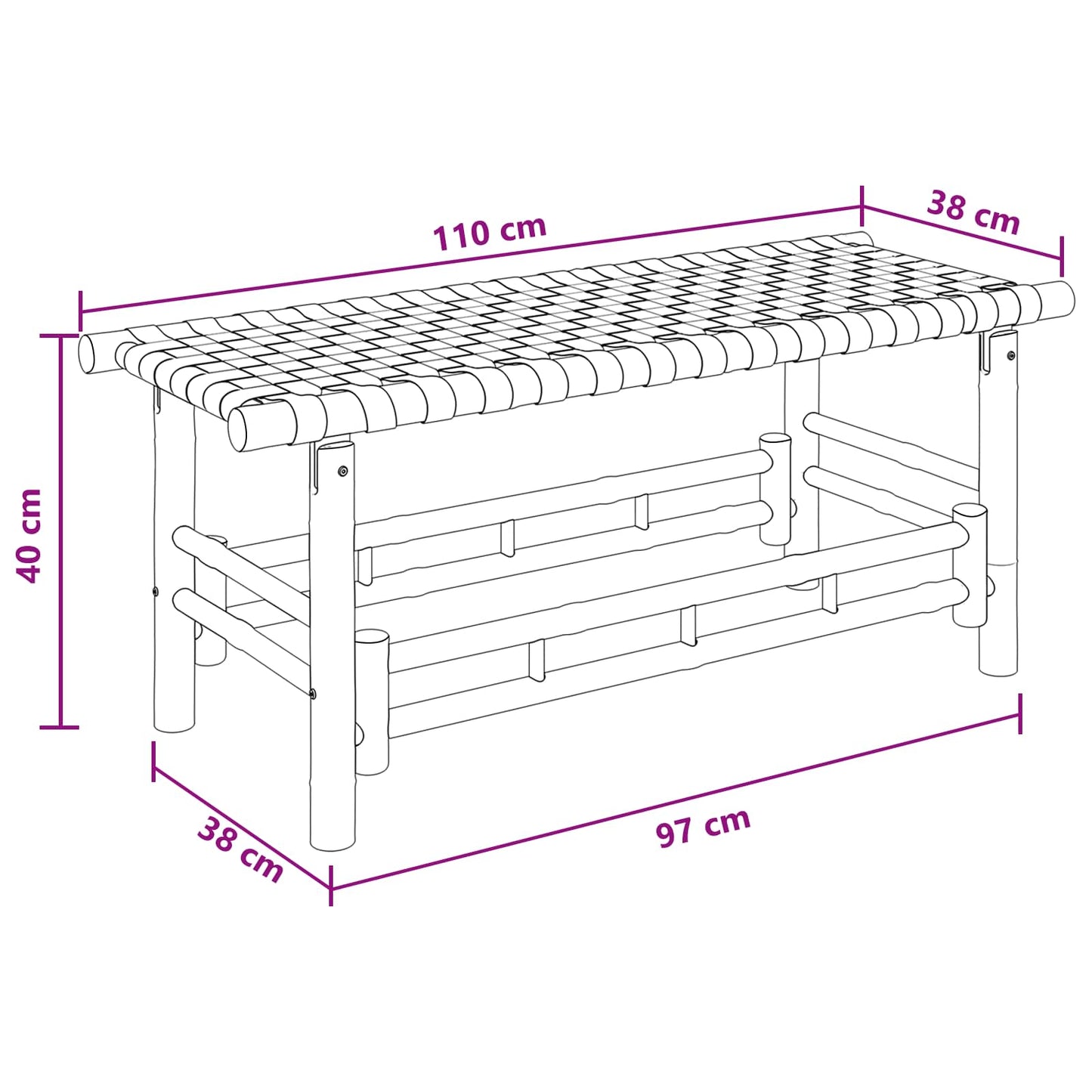 vidaXL Garden Bench 110 x 38 x 40 cm Bamboo Natural Rectangular - Brown