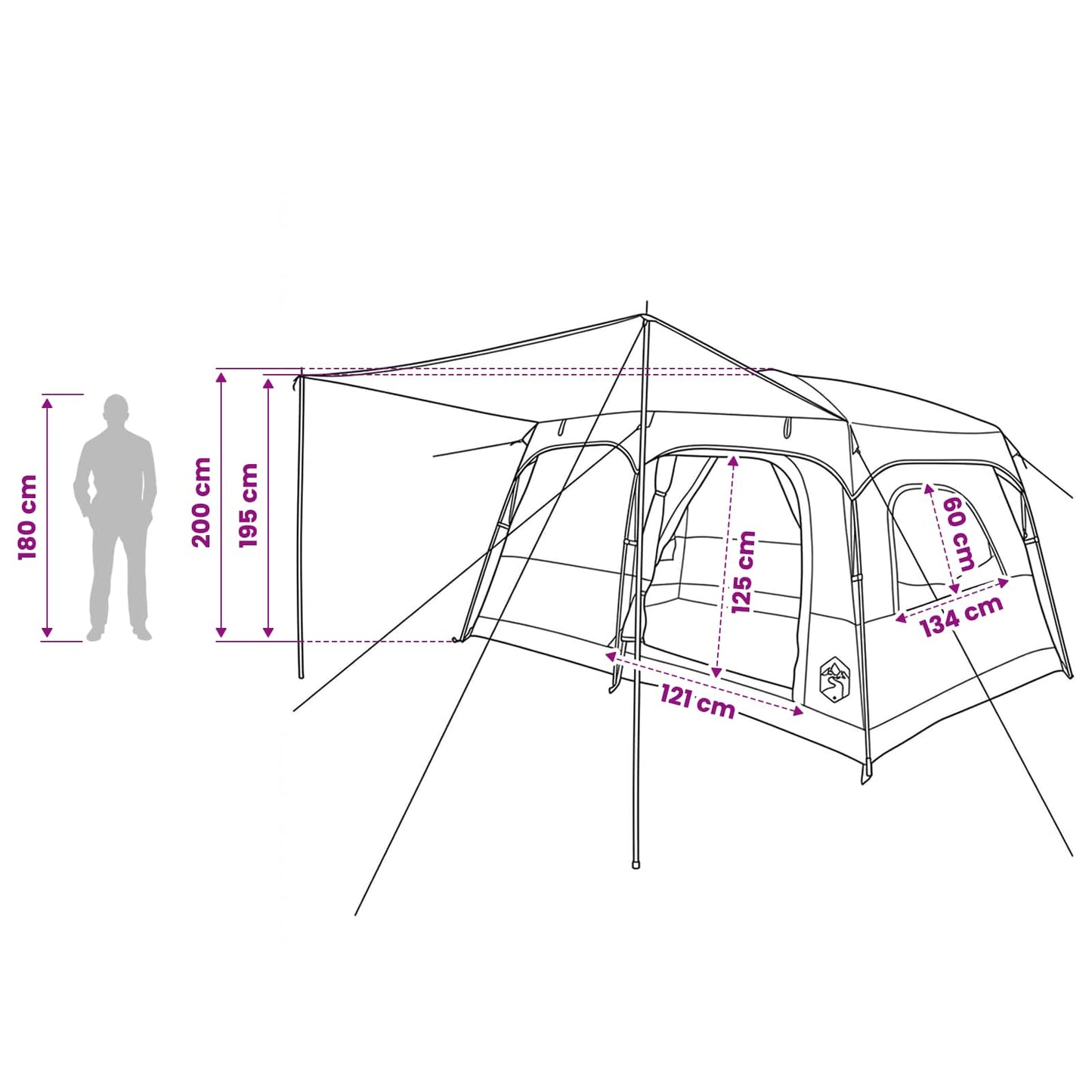 vidaXL Family Tent 8-Person Grey and Orange Polyester - 380 x 260 x 190 cm