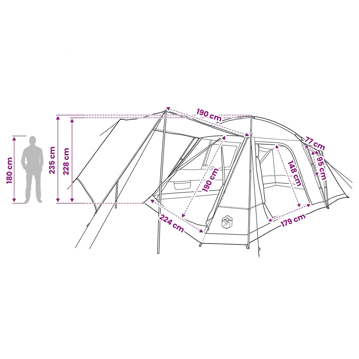 vidaXL Cabin Tent with Roof Army green 12-Person Polyester and Steel