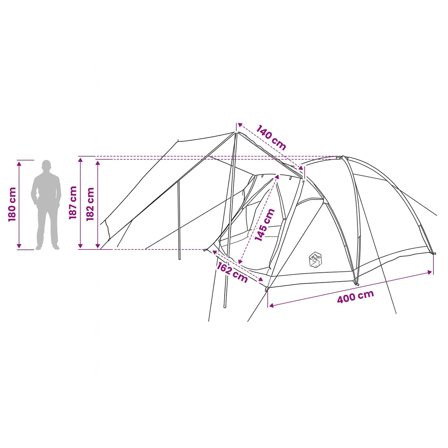 vidaXL Cabin Tent with Roof Green 4-Person Polyester and Steel