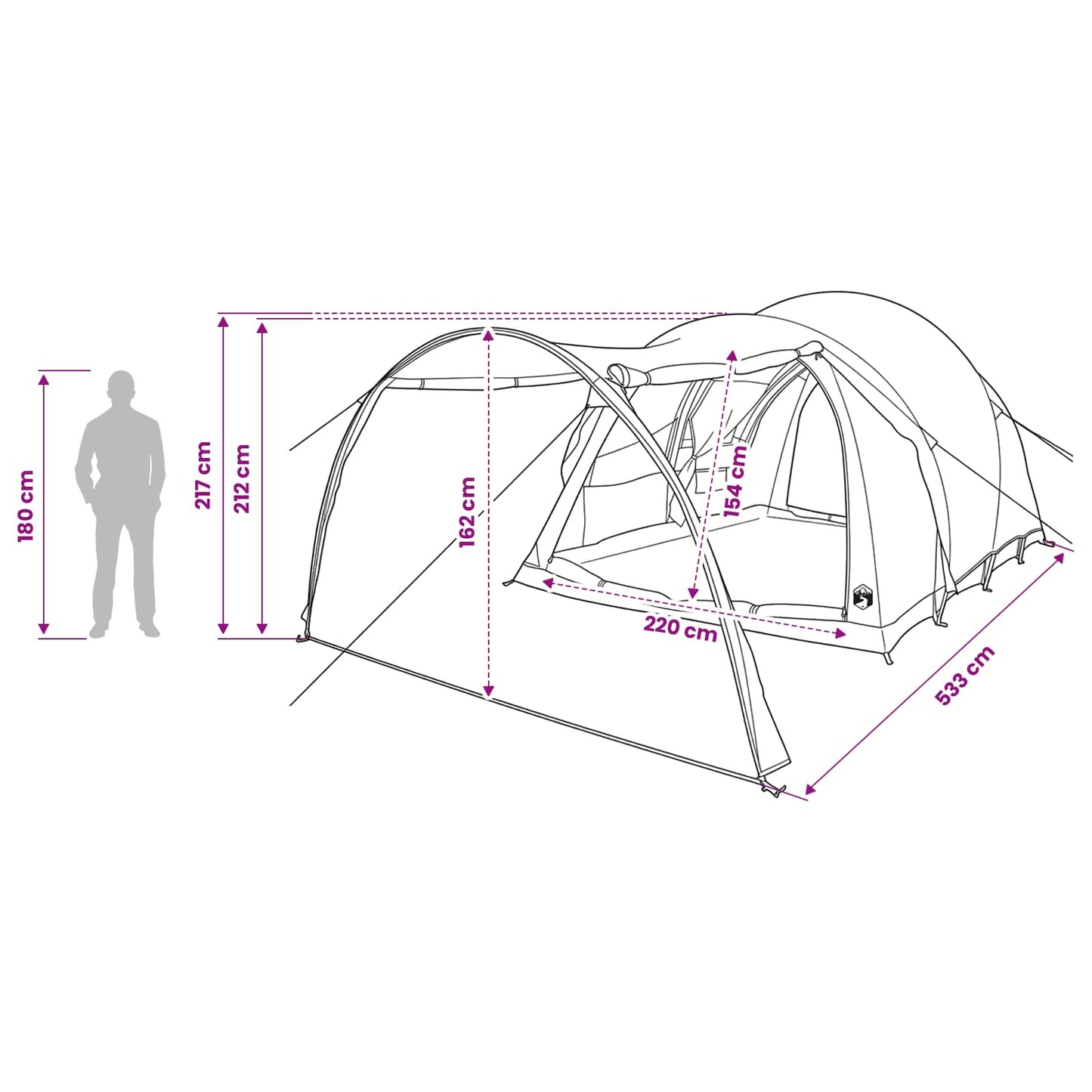 vidaXL Tunnel Tent 370 x 275 x 210 cm Blue Polyester and Steel