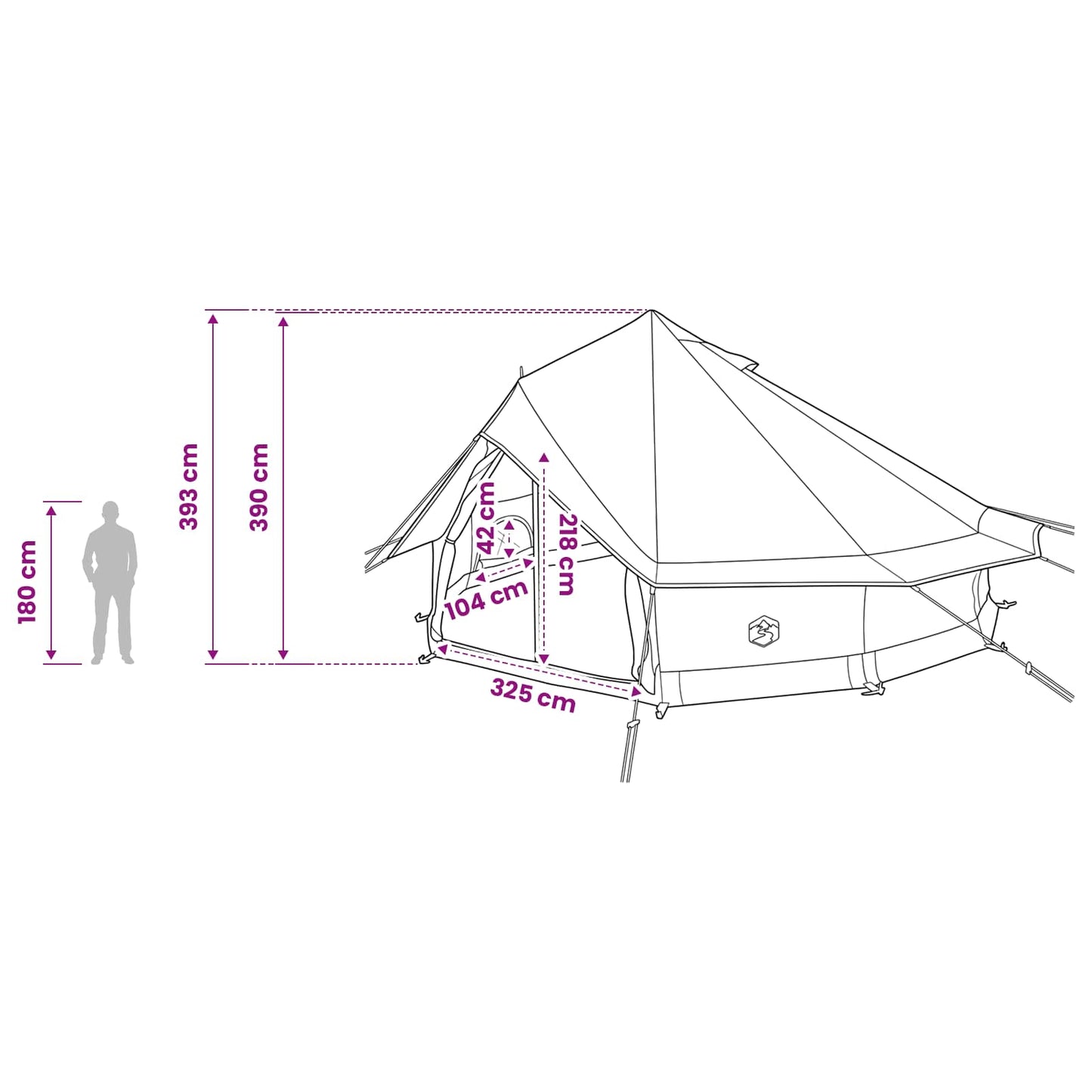 vidaXL Tipi Tent 18-Person Grey and Orange Polyester and Steel - 700 x 700 x 395 cm