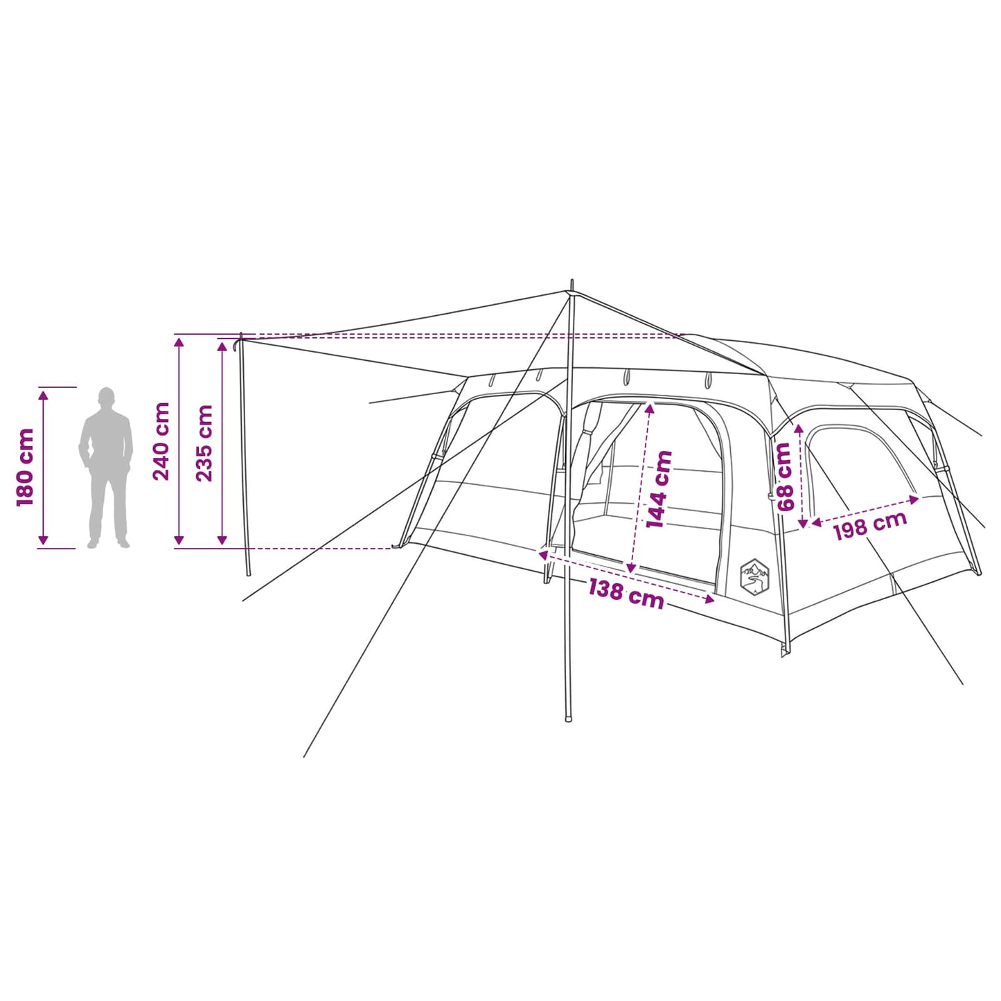 vidaXL Family Tent 14-Person Brown Grey Polyester and Steel - 500 x 400 x 230 cm