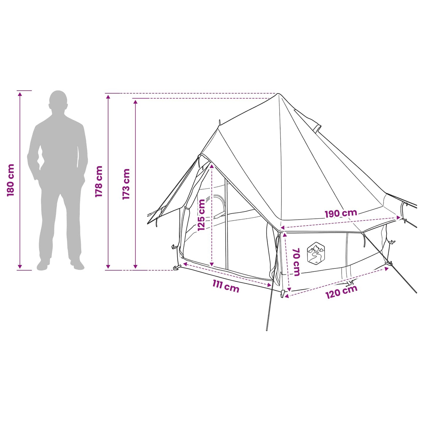 vidaXL Tipi Tent 4-Person Brown Grey Polyester and Steel - 250 x 250 cm