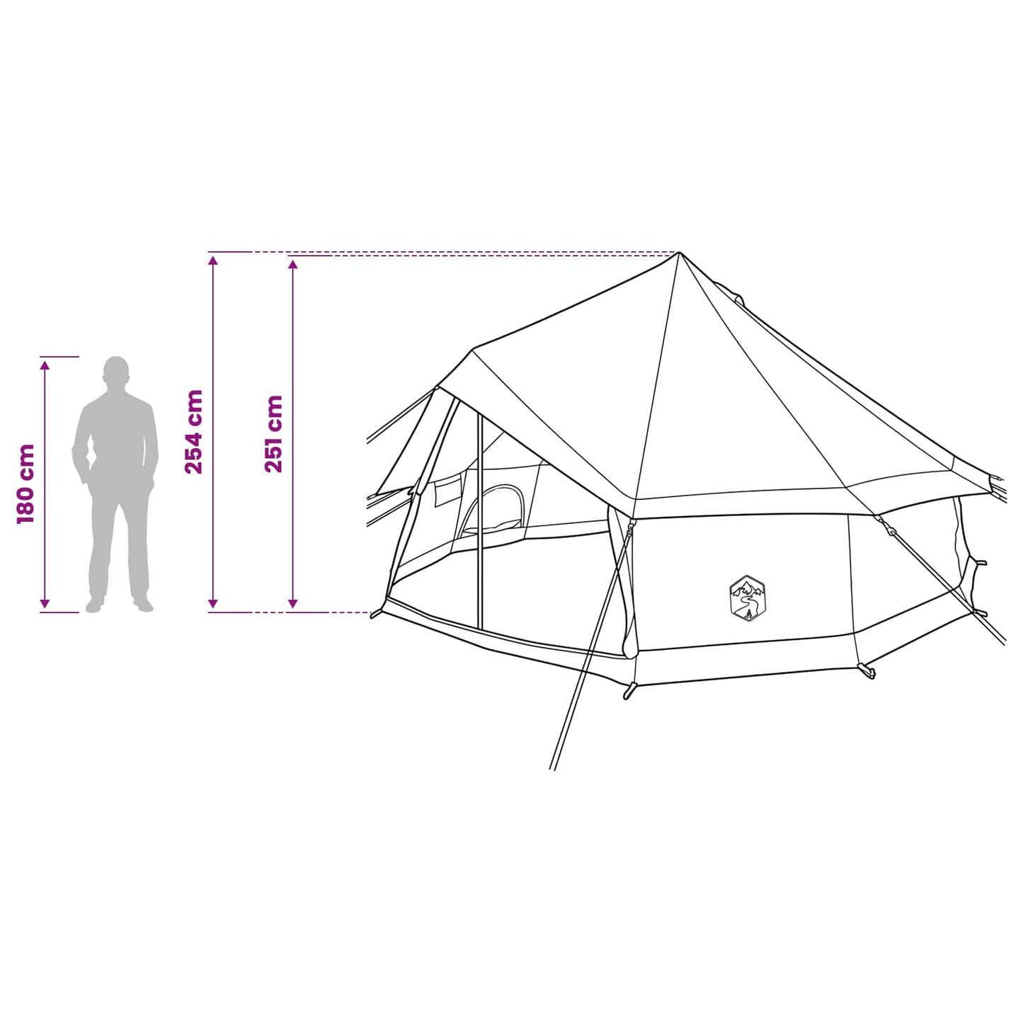 vidaXL Tipi Tent 8-Person Olive Green Polyester and Steel - 400 x 400 x 250 cm