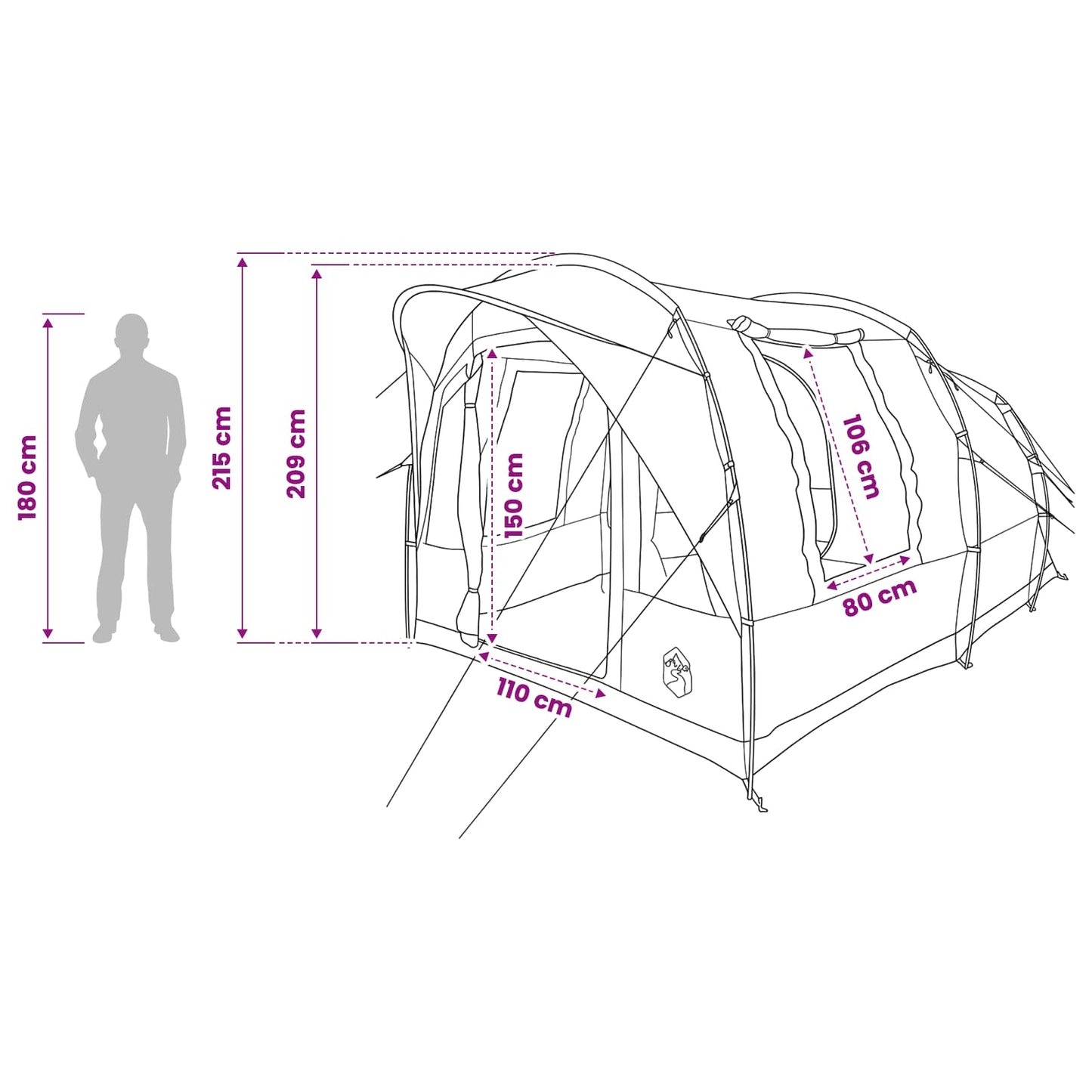vidaXL Tunnel Tent Olive Green 400 x 260 x 200 cm Polyester and Steel