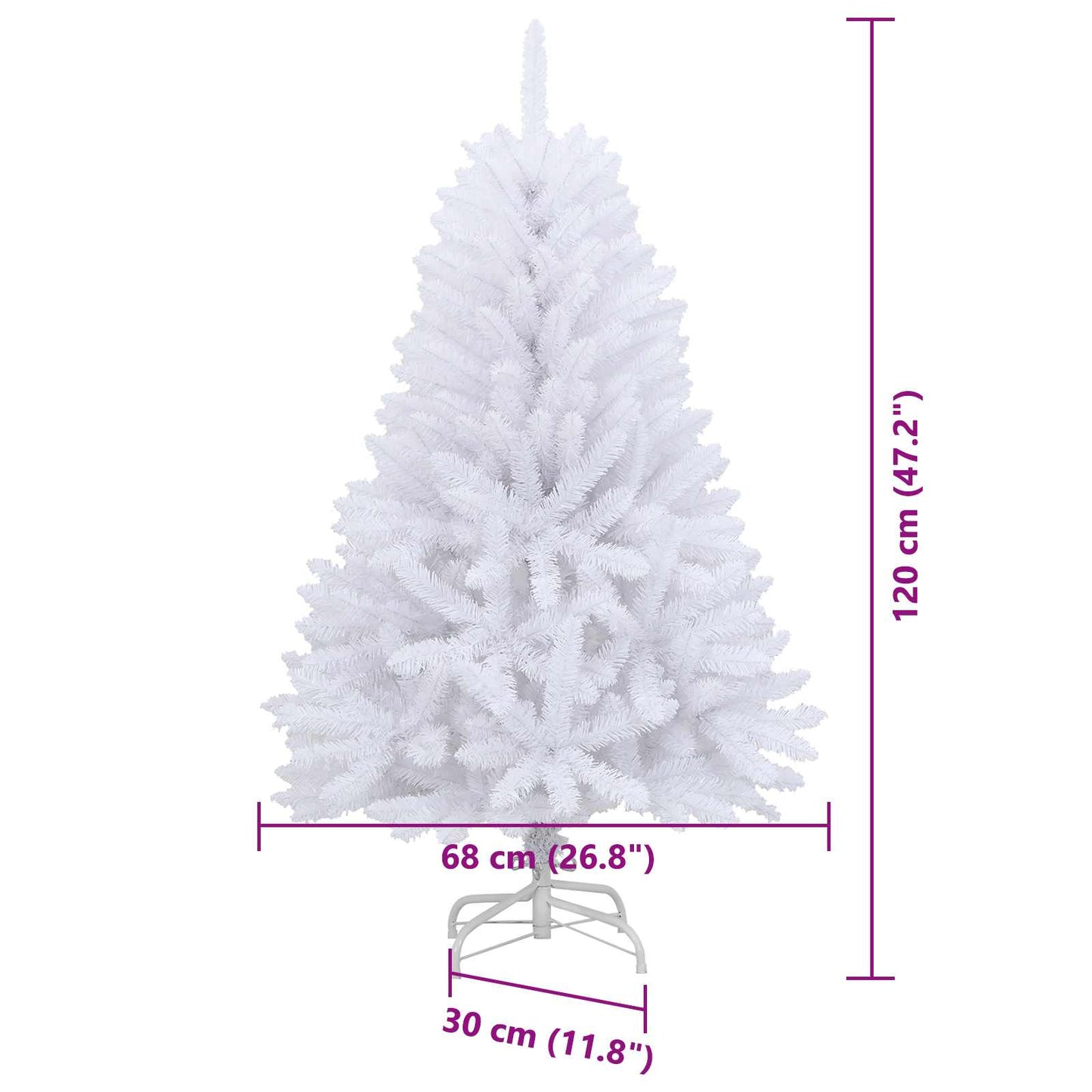 vidaXL Artificial Hinged Christmas Tree White 120 cm PVC and Steel - 52632