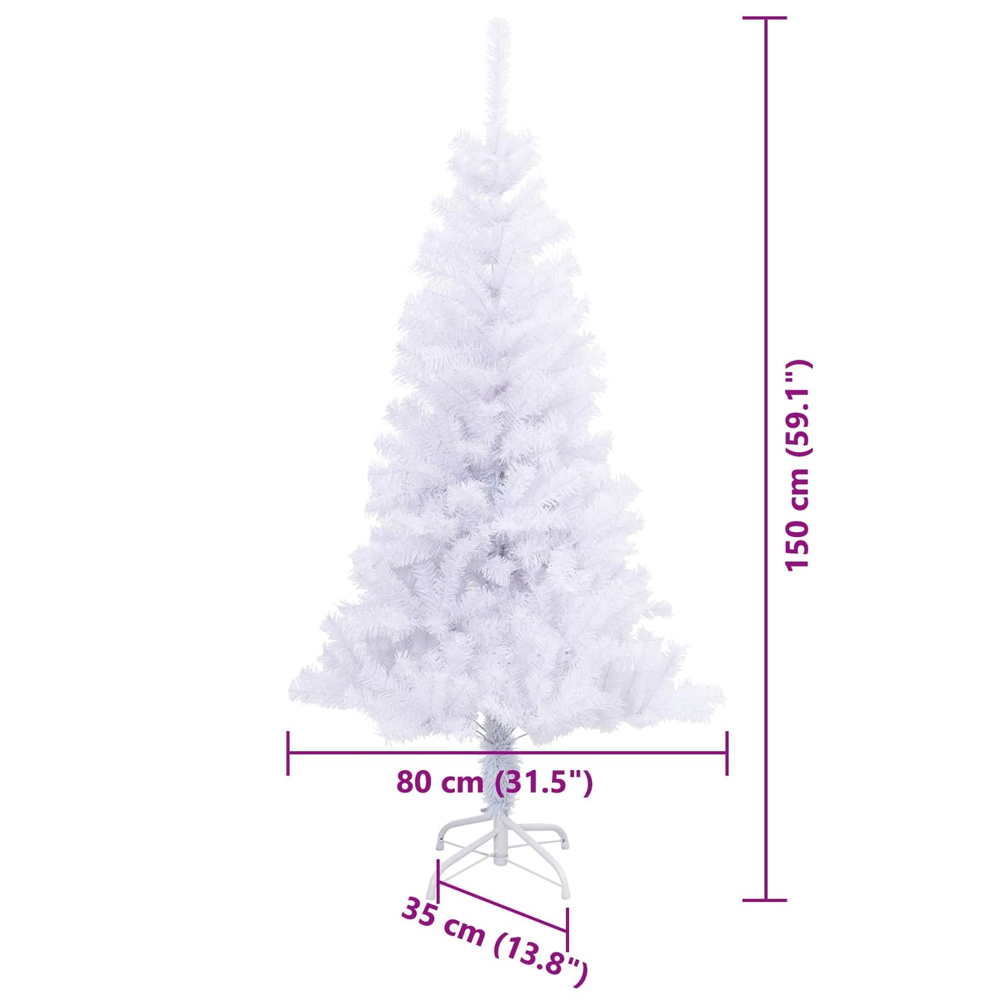 vidaXL Artificial Christmas Tree with Stand White 150 cm PVC and Steel - 53411