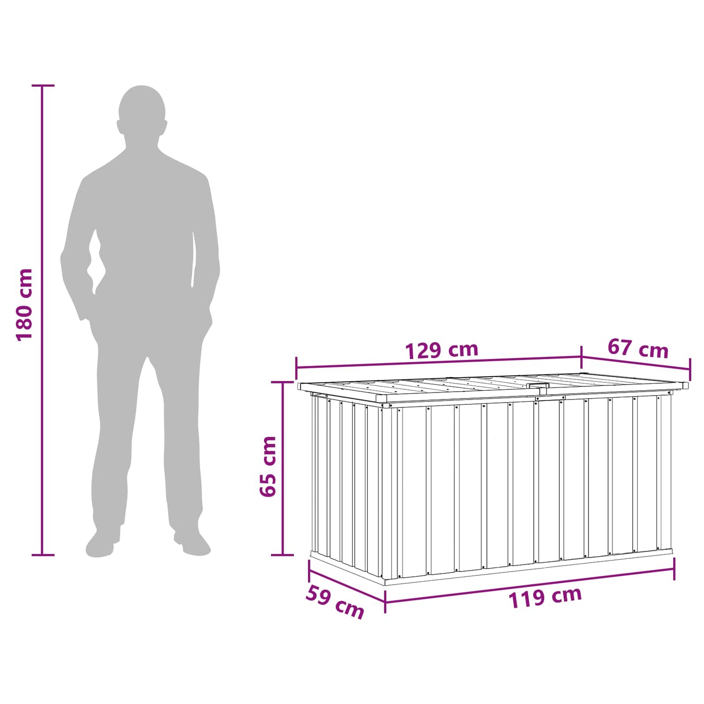 vidaXL Outdoor Storage Box Wood 129 x 67 x 65 cm Galvanised Steel - Brown
