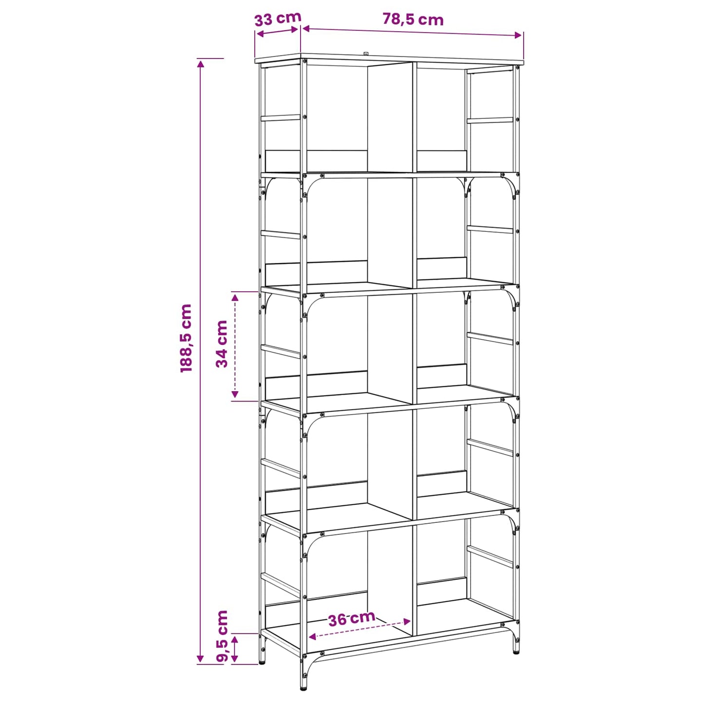 vidaXL Bookshelf 4-Tier 78.5 x 33 x 188.5 cm metal PB Old wood - Brown