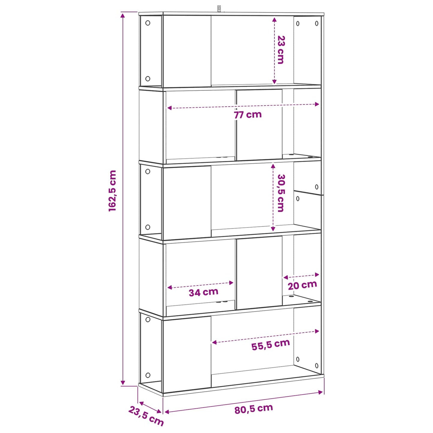 vidaXL Bookcase Black oak 80.5 x 23.5 x 162.5 cm PB