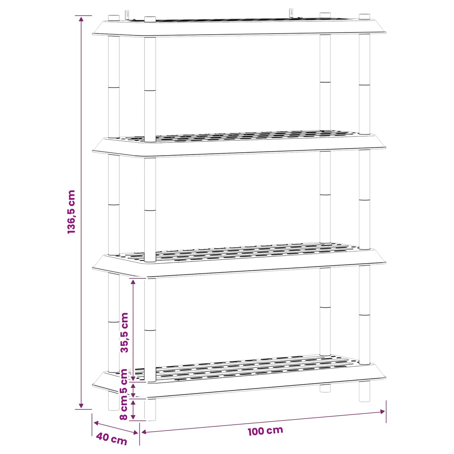 vidaXL Shelving Unit 4-Tier 100 x 40 x 136.5 cm PP White