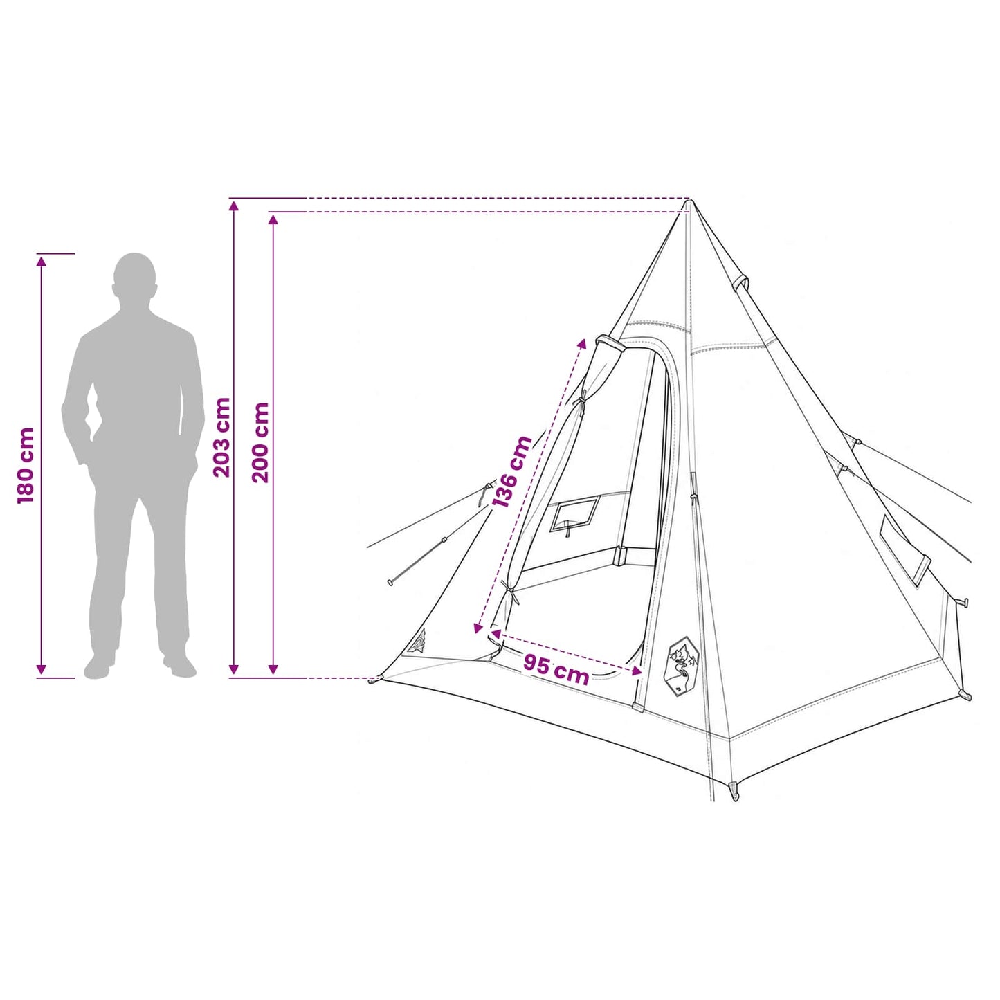 vidaXL Tipi Tent Water-Resistant 3-Person Grey and Orange