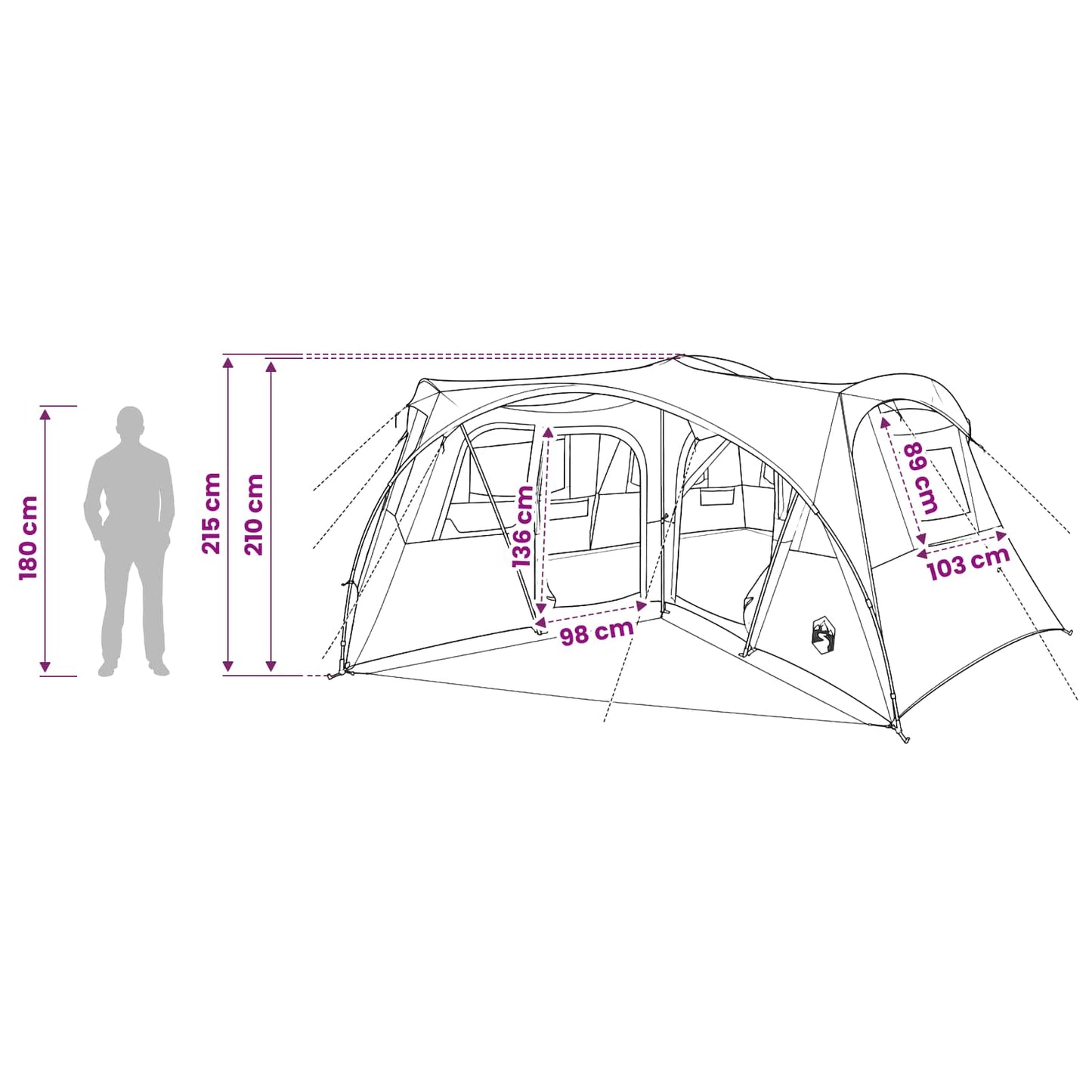 vidaXL Family Tent with Rainfly Water-resistant 6-Person Green - 42049