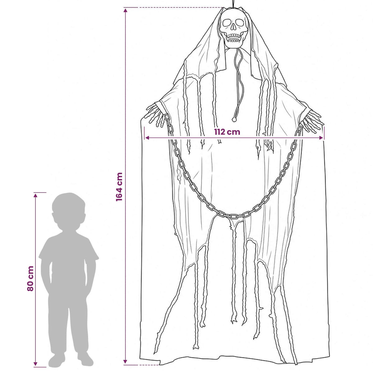 vidaXL Halloween Hanging Grim Reaper SPOOKA Black 112 x 164 cm - 69077