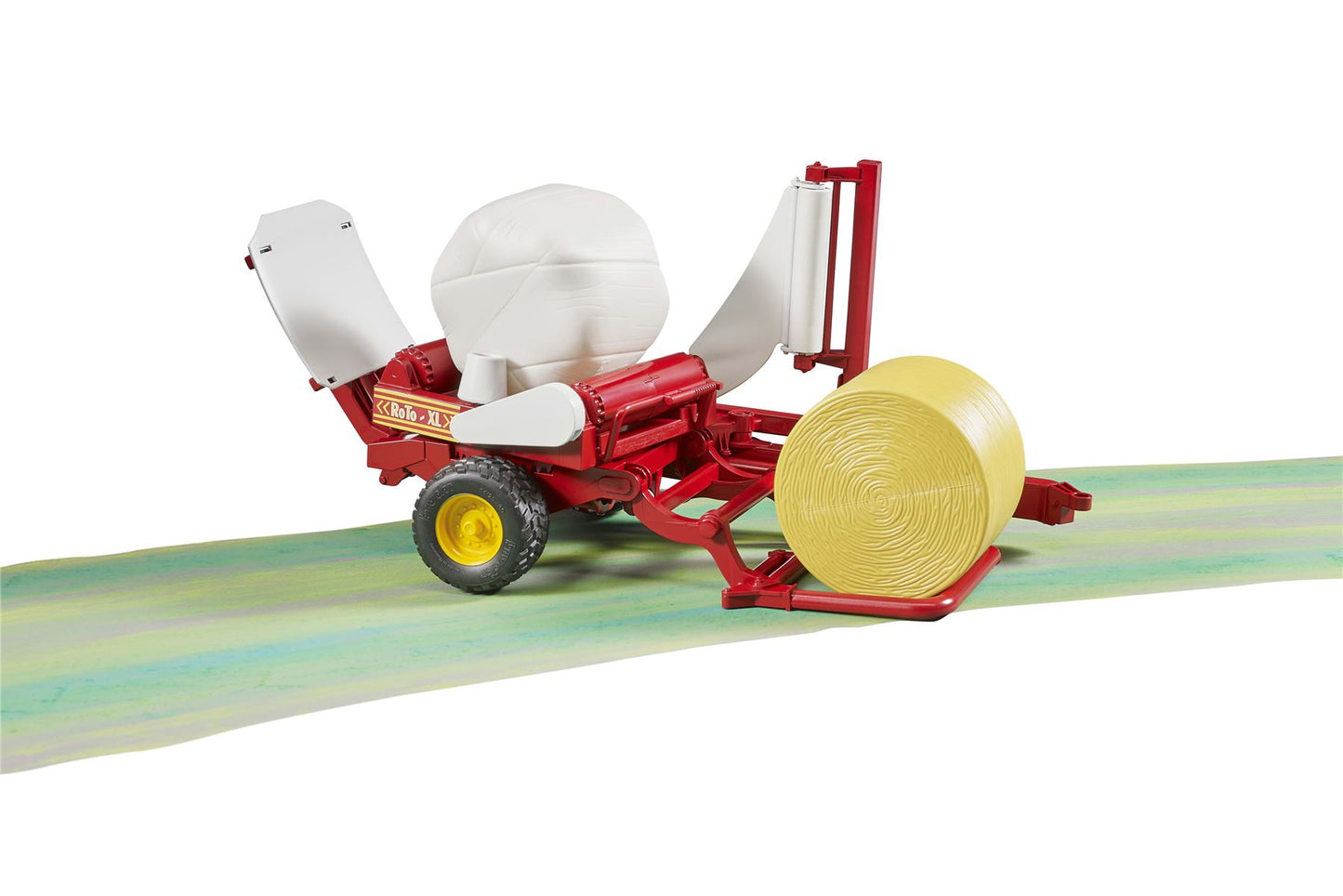 Bale wrapper with ochre and white round bales