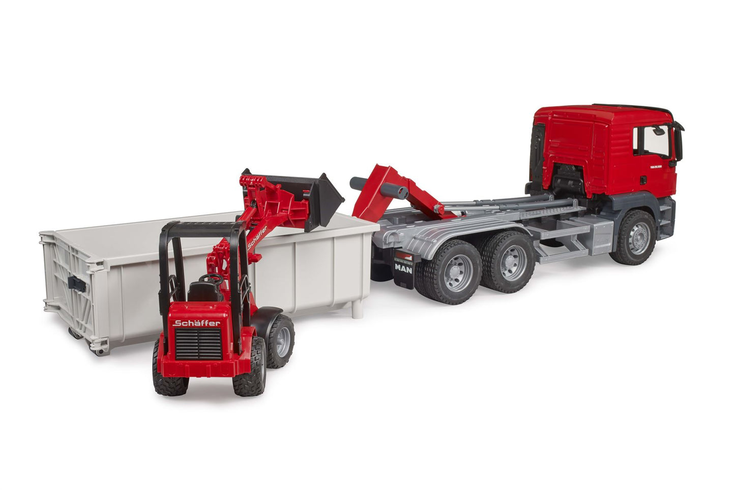 MAN TGS Truck with Roll-Off-Container + Schäffer Compact loa