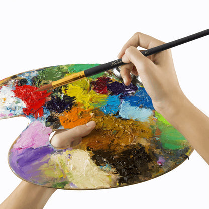 Wooden palette with 4 flat and 4 round brushes