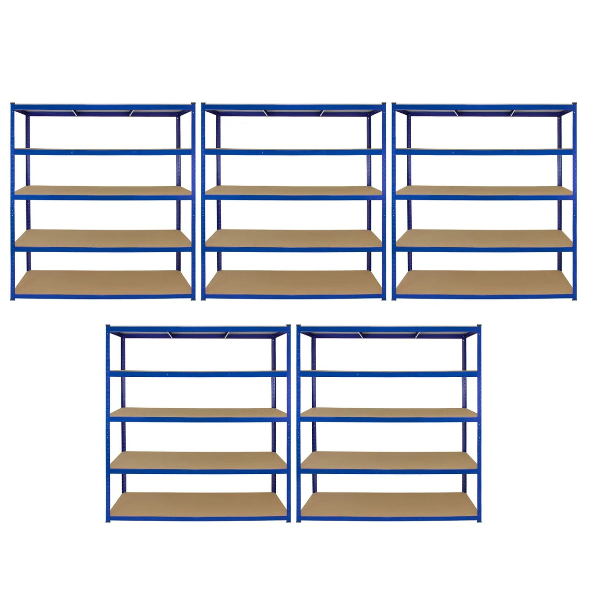 Monster Racking T-Rax 5 x Extra Wide Storage Shelves, Blue, 160cm W, 60cm D