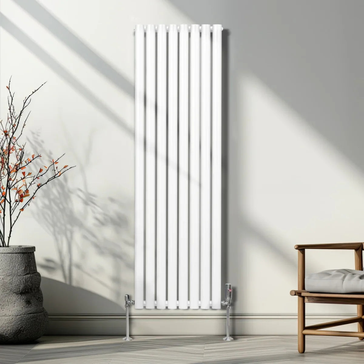 Oval Column Radiator & Valves - 1600mm x 480mm – White