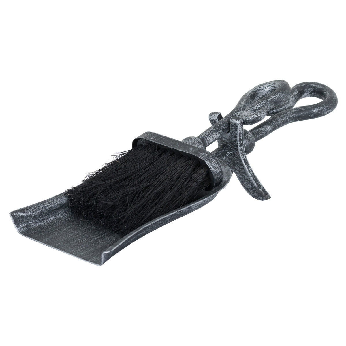 Silver Brushed Steel Crook Top Hearth Tidy Set - BLACK
