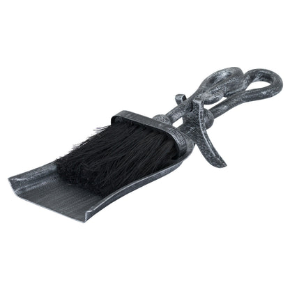 Silver Brushed Steel Crook Top Hearth Tidy Set - BLACK