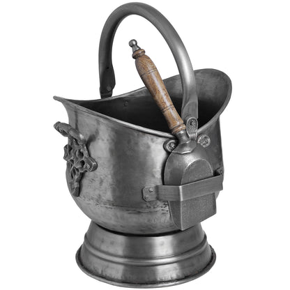 Antique Pewter Coal Bucket with Shovel - BROWN