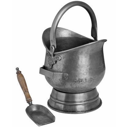 Antique Pewter Coal Bucket with Shovel - BROWN