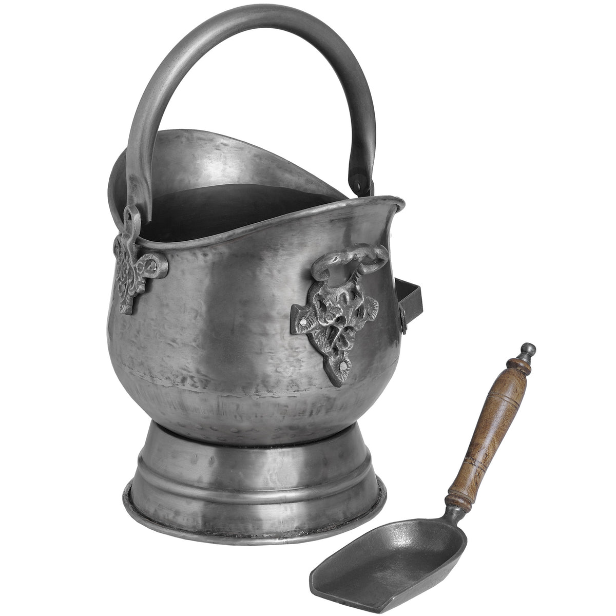 Antique Pewter Coal Bucket with Shovel - BROWN