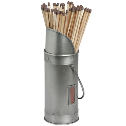 Antique Pewter Match Holder With 60 Matches - SILVER