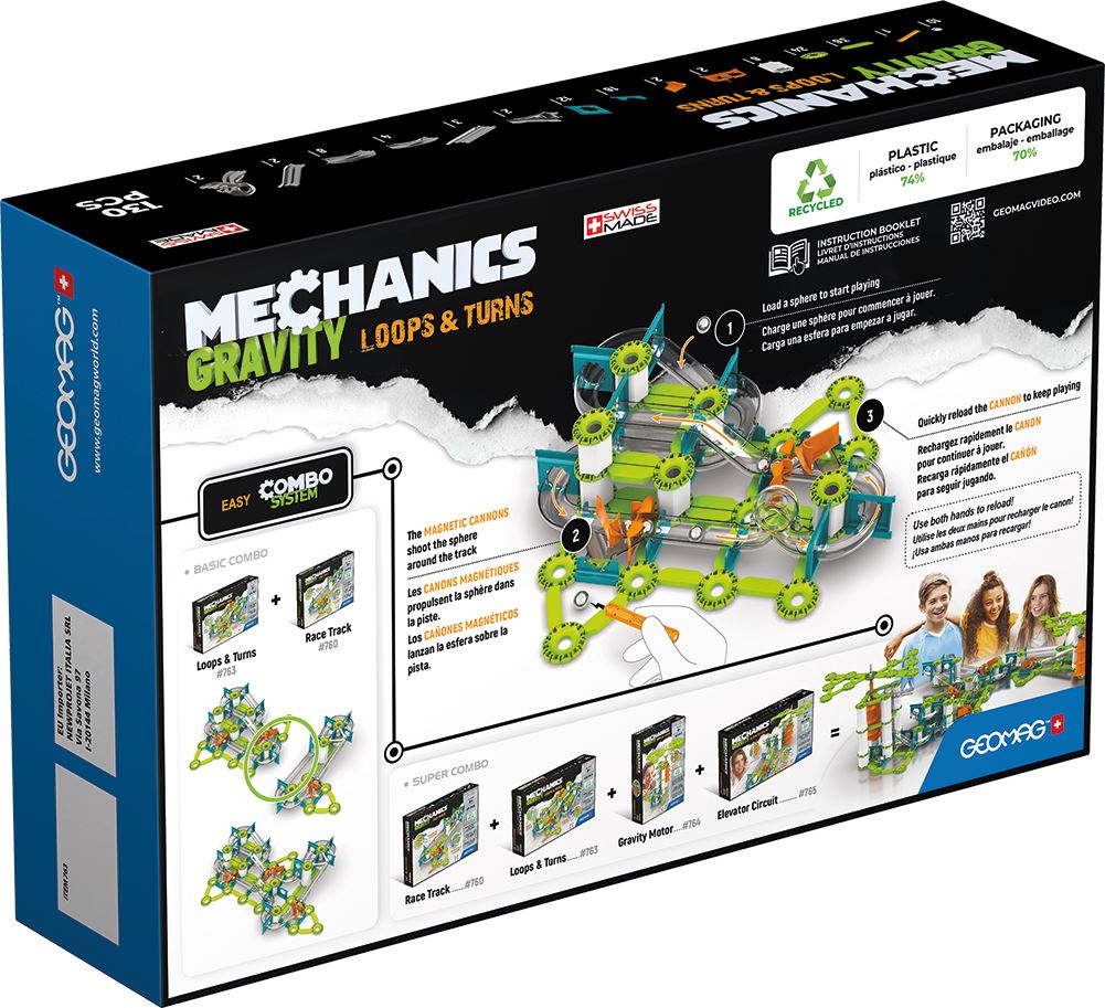 Geomag Mechanics Gravity Magnetic Loops & Turns - 130 Pieces