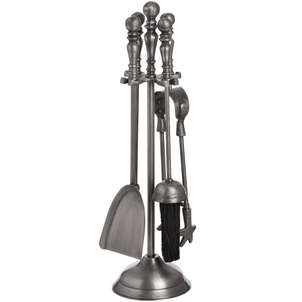Traditional Companion Set In Antique Pewter - SILVER