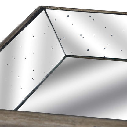 Astor Distressed Mirrored Tray With Wooden Detailing - GOLD