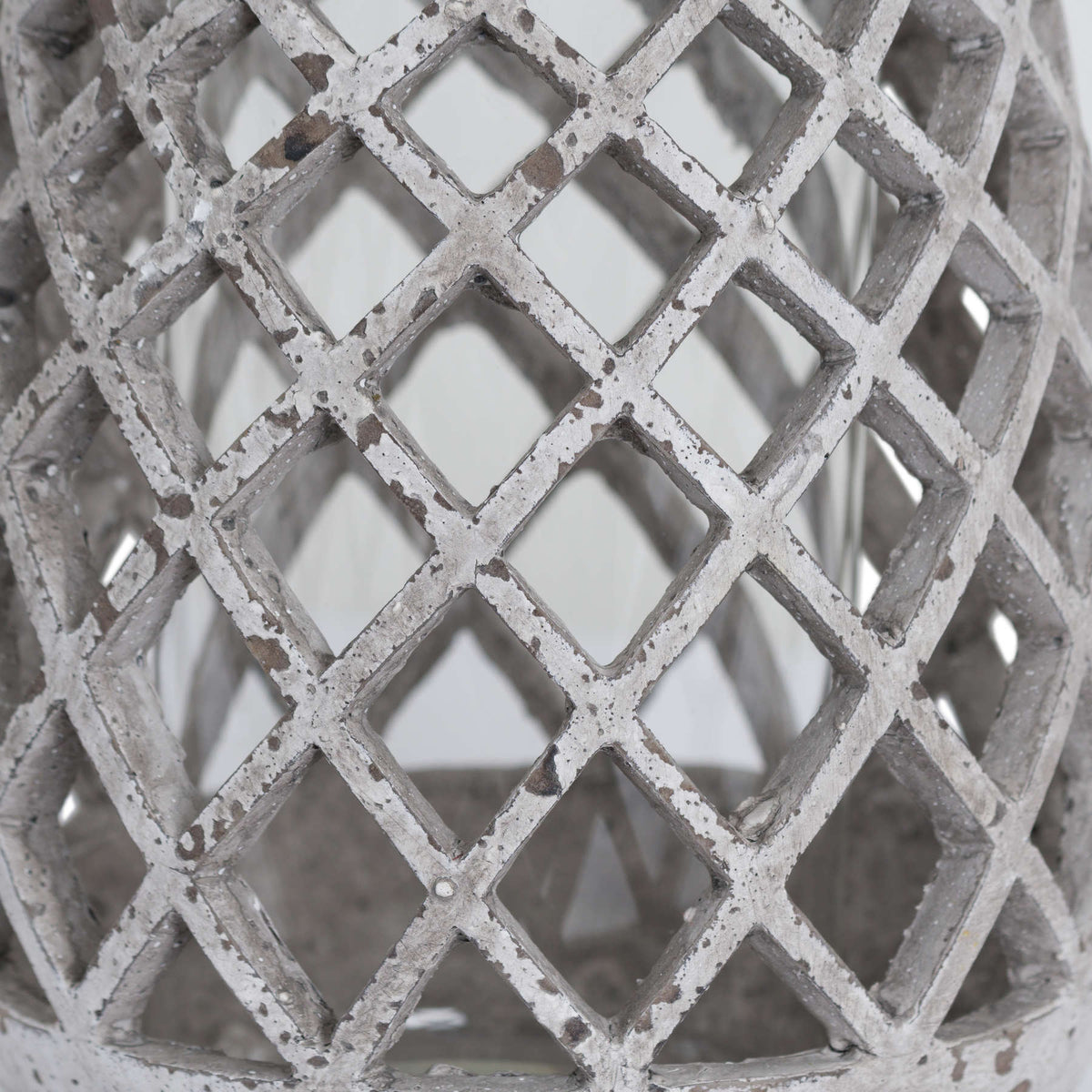 Large Conical Ceramic Lattice Hurricane Lantern - STONE