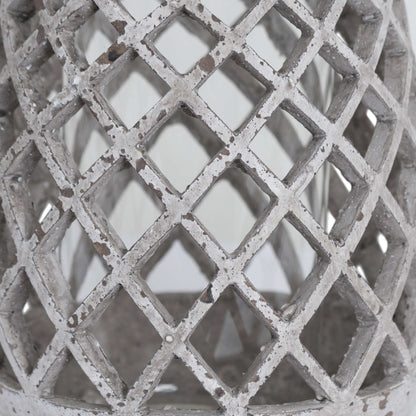 Large Conical Ceramic Lattice Hurricane Lantern - STONE