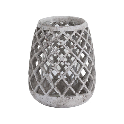Large Conical Ceramic Lattice Hurricane Lantern - STONE