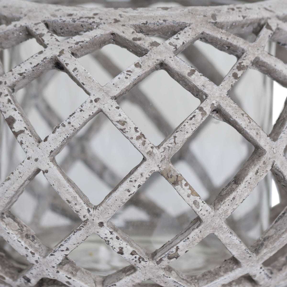 Round Ceramic Lattice Hurricane Lantern - STONE