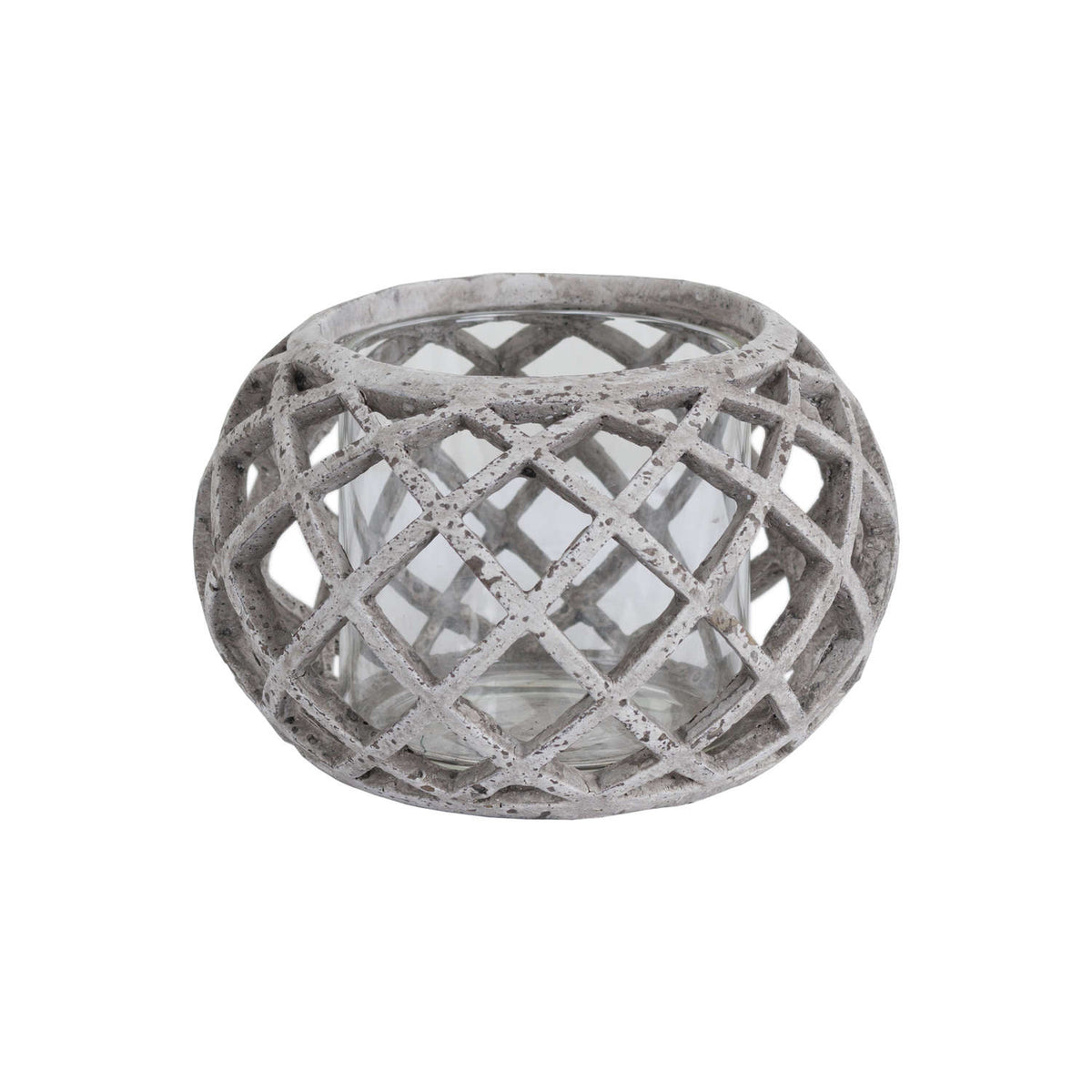 Round Ceramic Lattice Hurricane Lantern - STONE