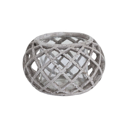 Round Ceramic Lattice Hurricane Lantern - STONE