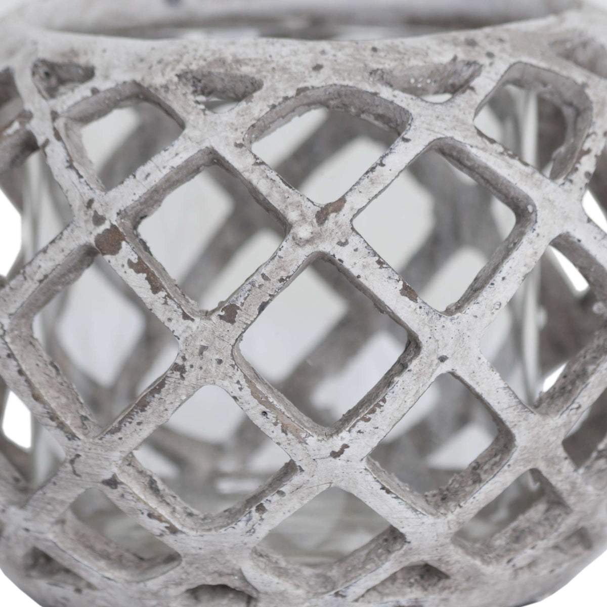 Large Round Ceramic Lattice Hurricane Lantern - STONE