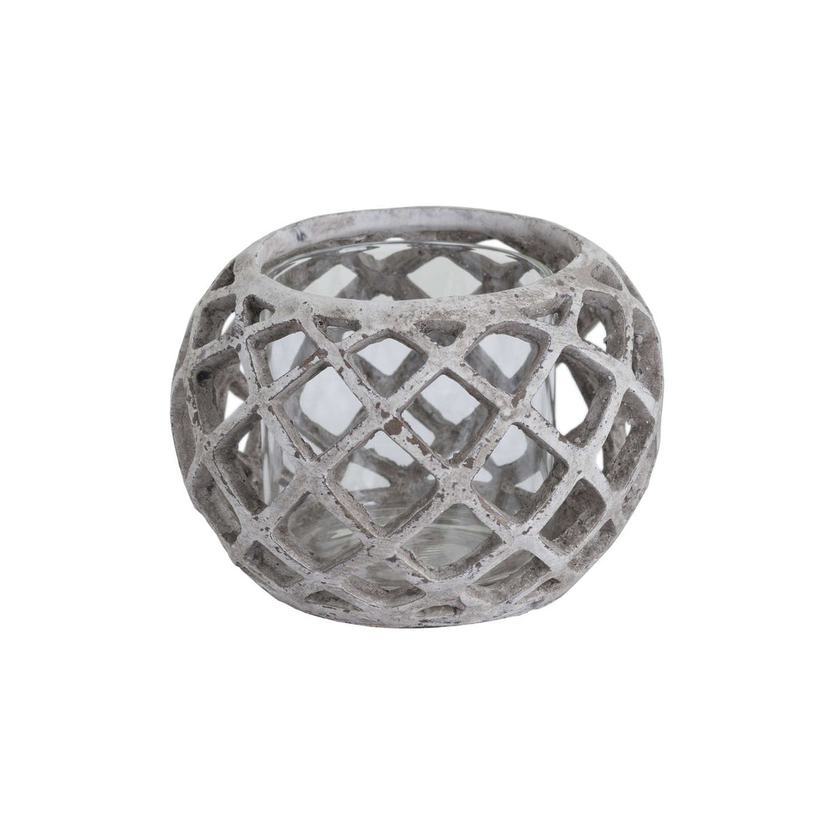 Large Round Ceramic Lattice Hurricane Lantern - STONE