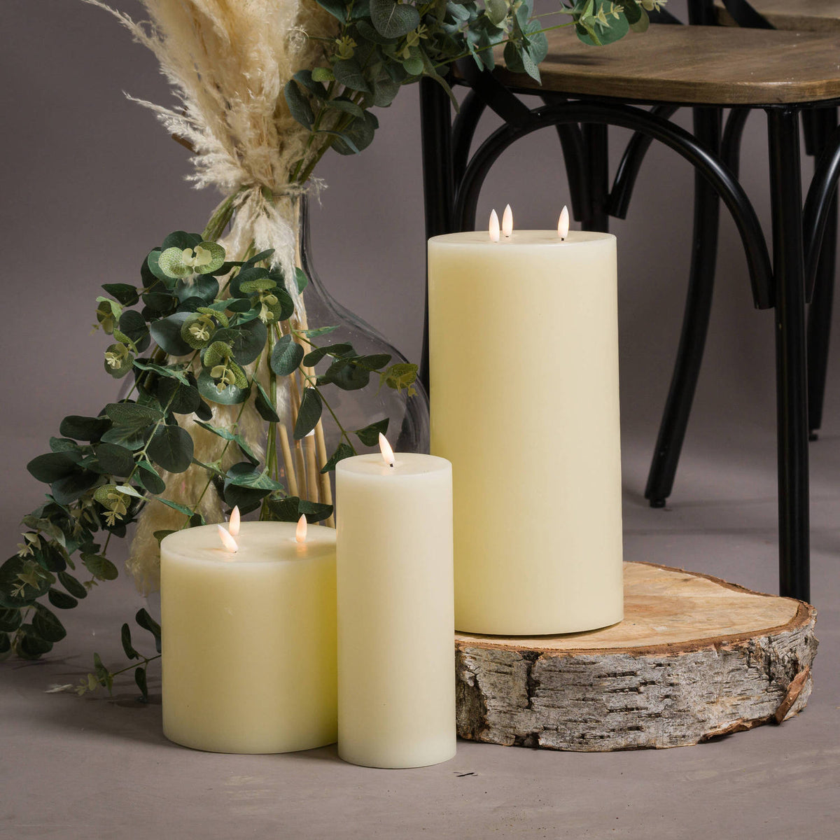 Luxe Collection Natural Glow 3 x 8 LED Cream Wax Candle - IVORY