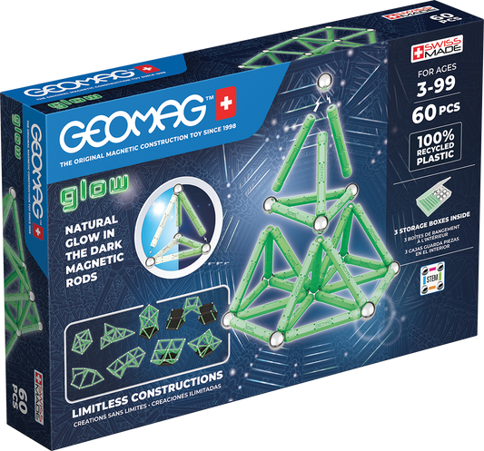 Geomag Glow Recycled Plastic Magnetic Shapes - 60 Pieces