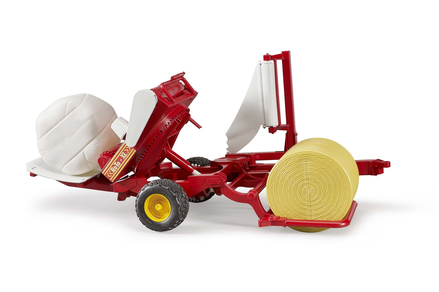 Bale wrapper with ochre and white round bales