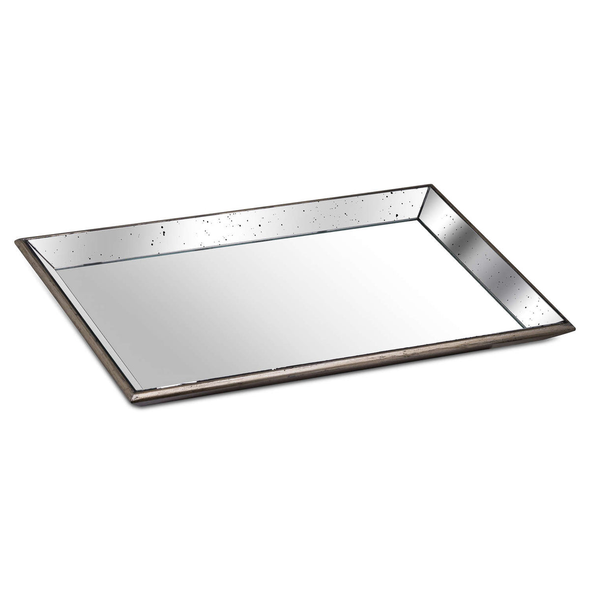 Astor Distressed Large Mirrored Tray With Wooden Detailing - BROWN