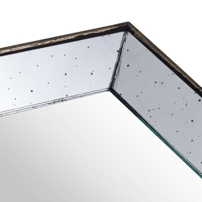 Astor Distressed Mirrored Square Tray W/Wooden Detailing Sml - BROWN