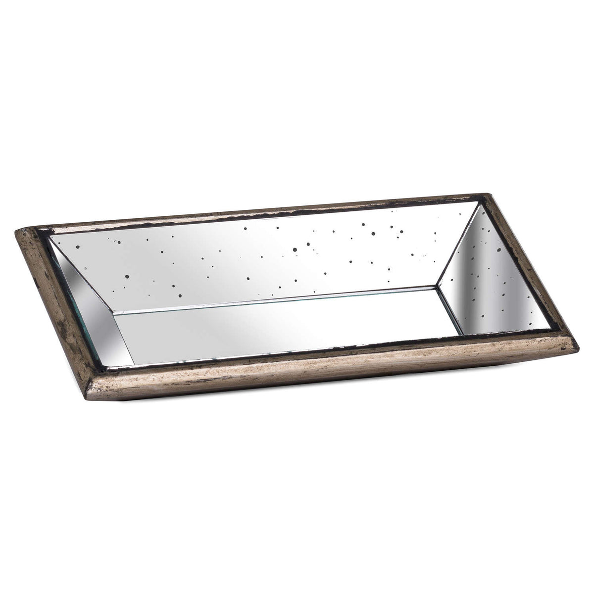 Astor Distressed Mirrored Display Tray With Wooden Detailing - BROWN