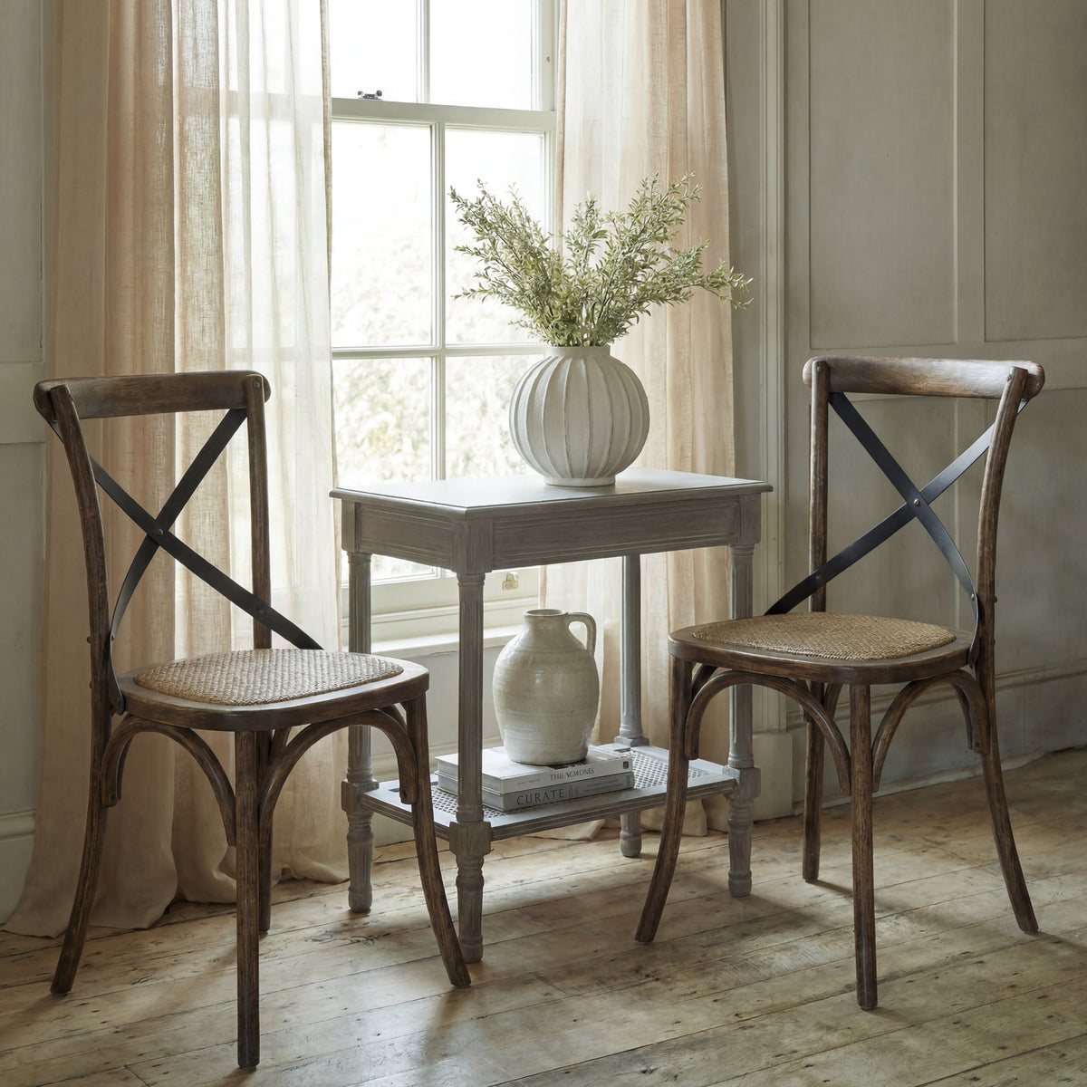 Cross Back Dining Chair - BROWN