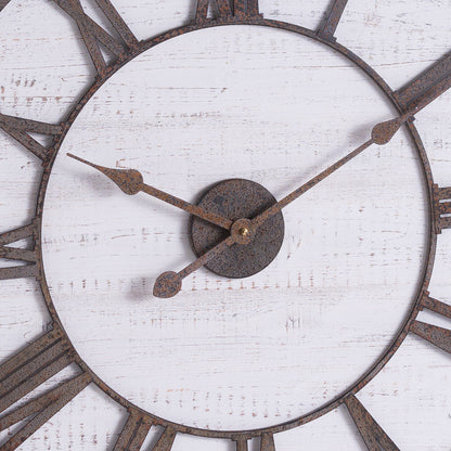 Rustic Wooden Clock With Aged Numerals And Hands - ANTIQUE BRASS