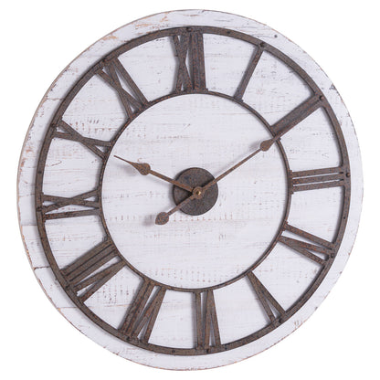 Rustic Wooden Clock With Aged Numerals And Hands - ANTIQUE BRASS